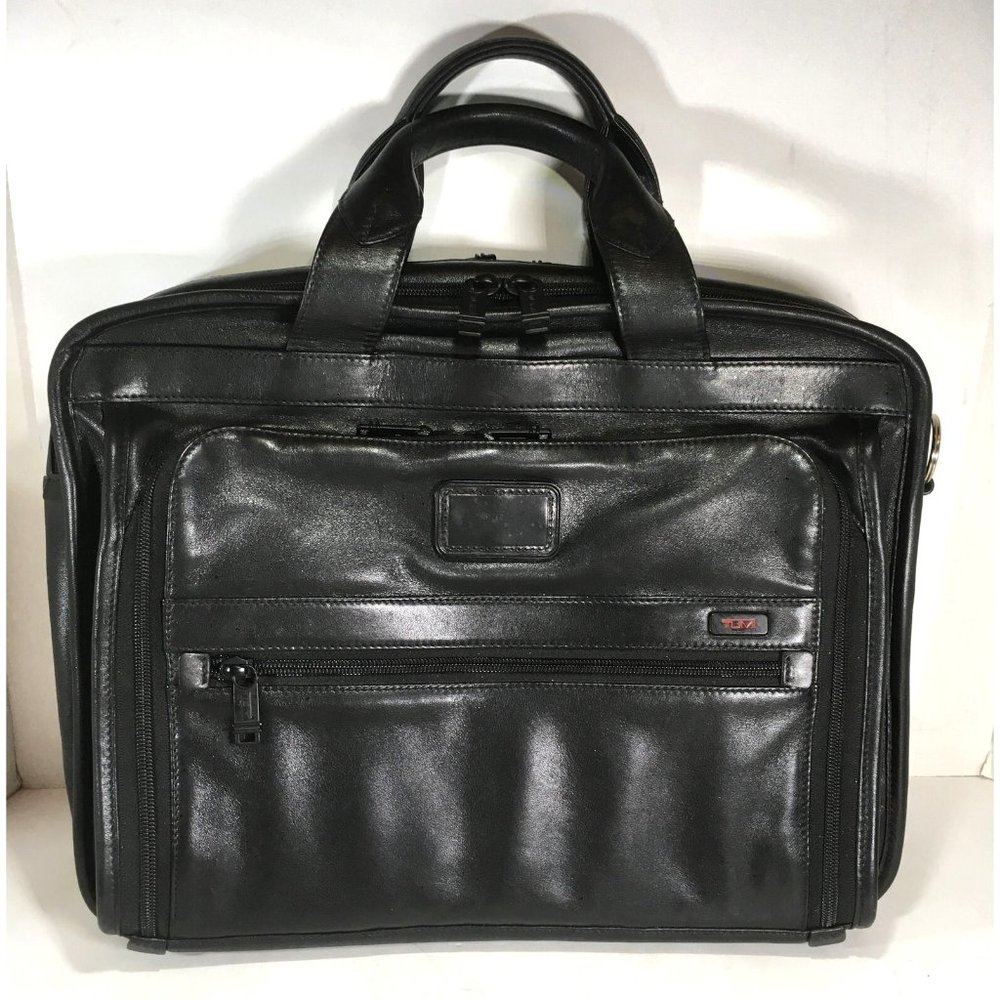 Tumi Vtg Black Leather Laptop Briefcase - (Non Tumi Replacement Strap)